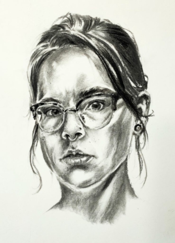 Zelfportret in houtskool zwart wit