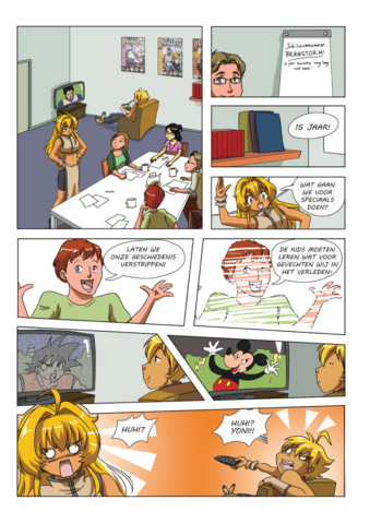 Kleurrijke strip pagina in manga stijl