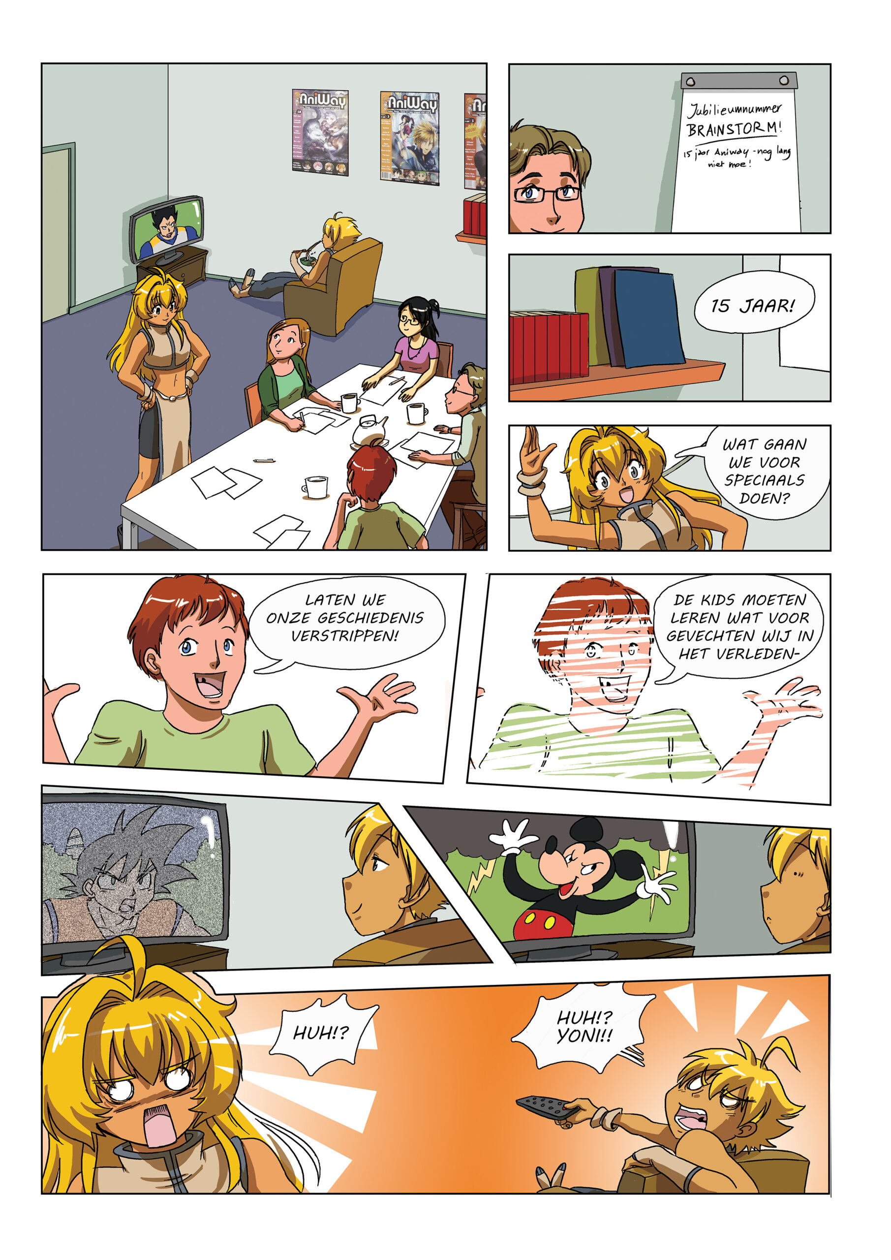Kleurrijke strip pagina in manga stijl