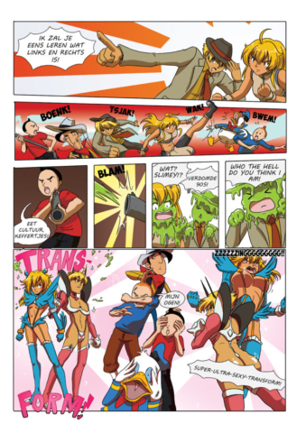 Kleurrijke strip pagina in manga stijl