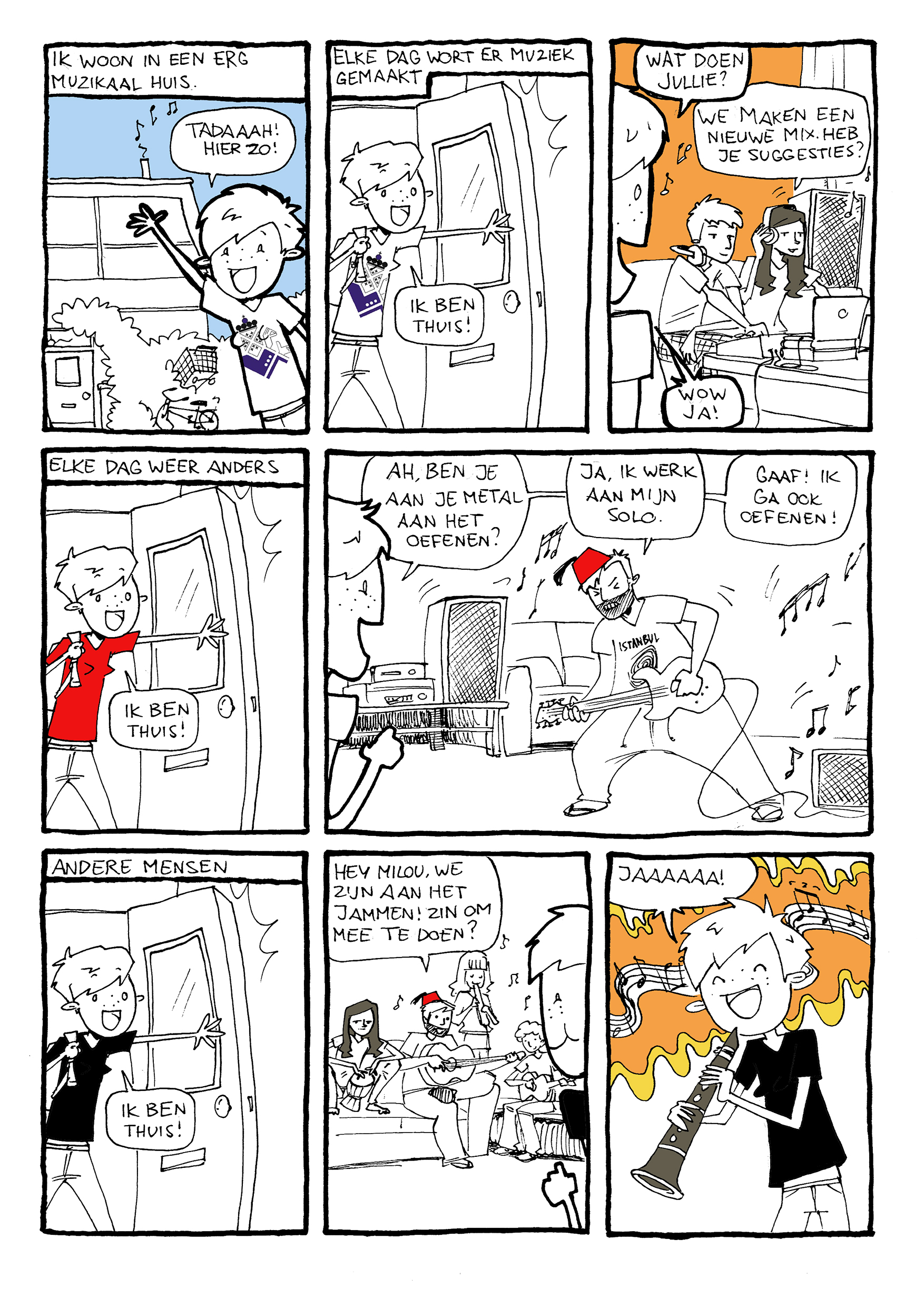 Cartoon strip over muziek maken