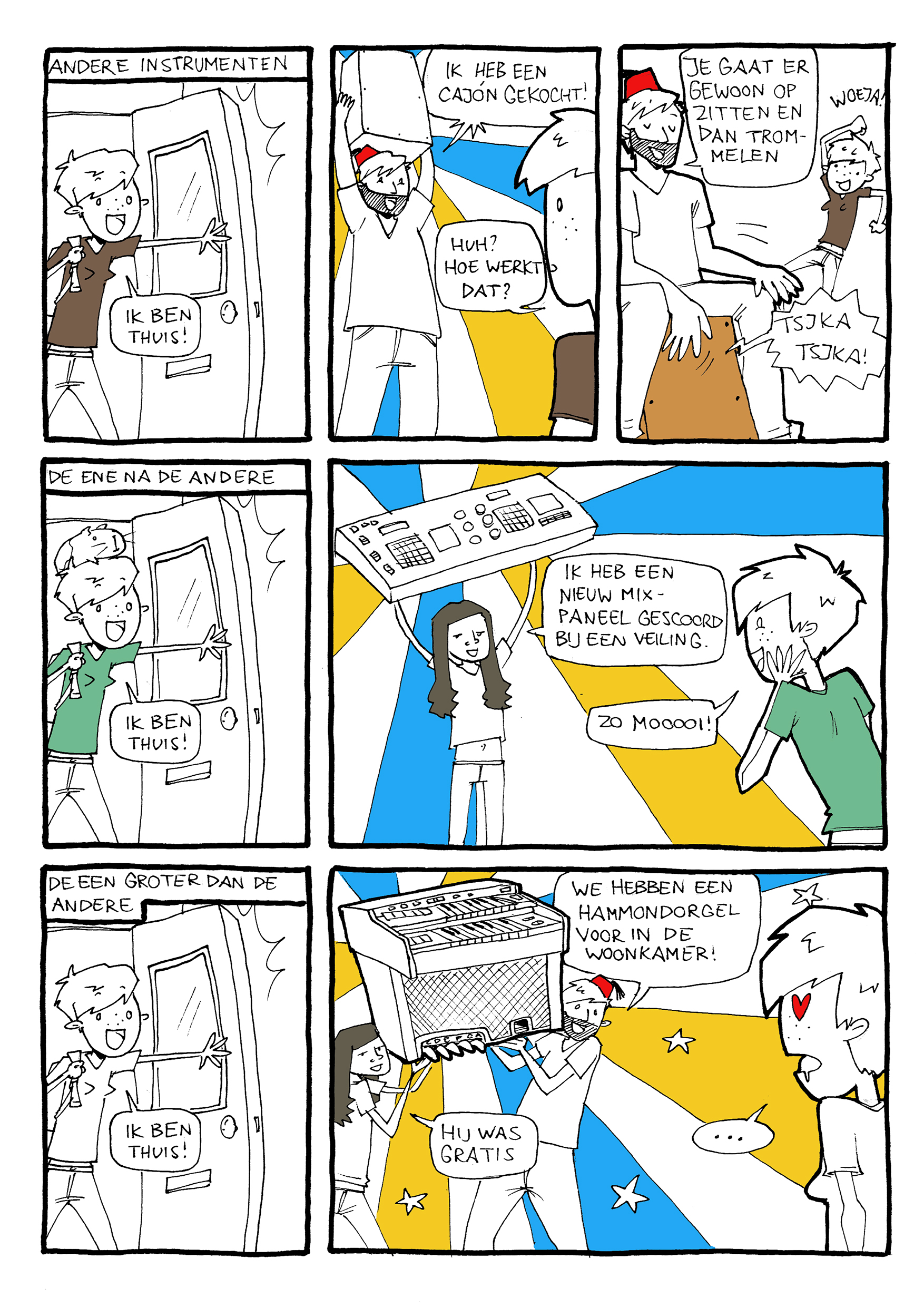 Cartoon strip over muziek maken