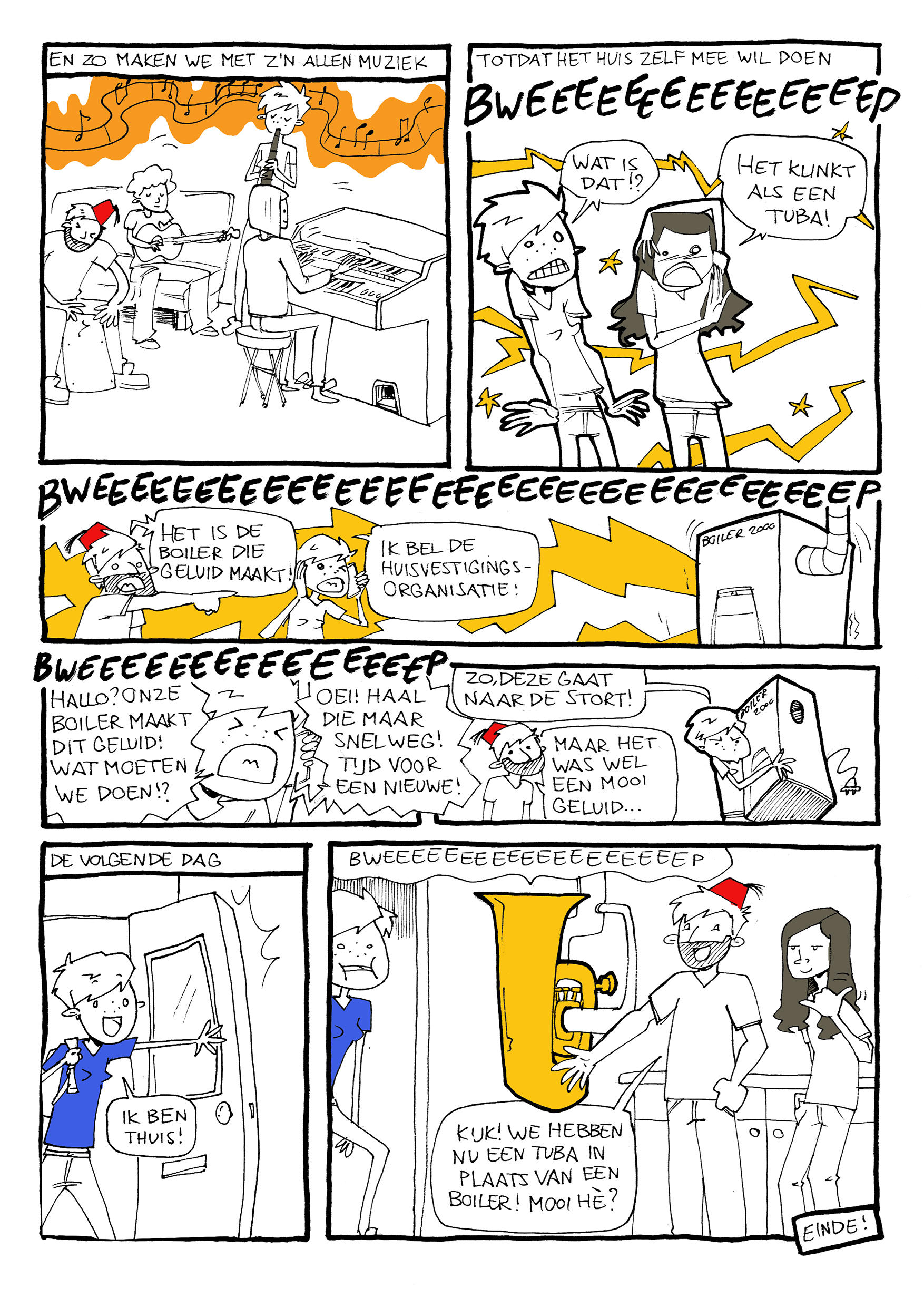 Cartoon strip over muziek maken