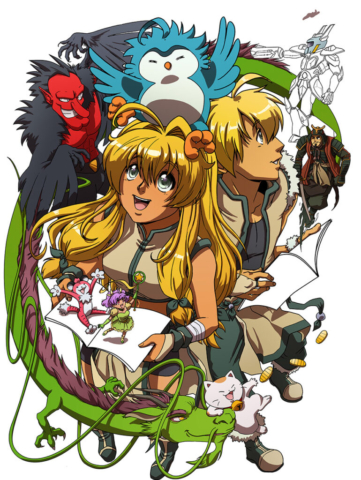 Digitale illustratie door Milou van Montfort in manga stijl van de mascottes van tijdschrift Aniway