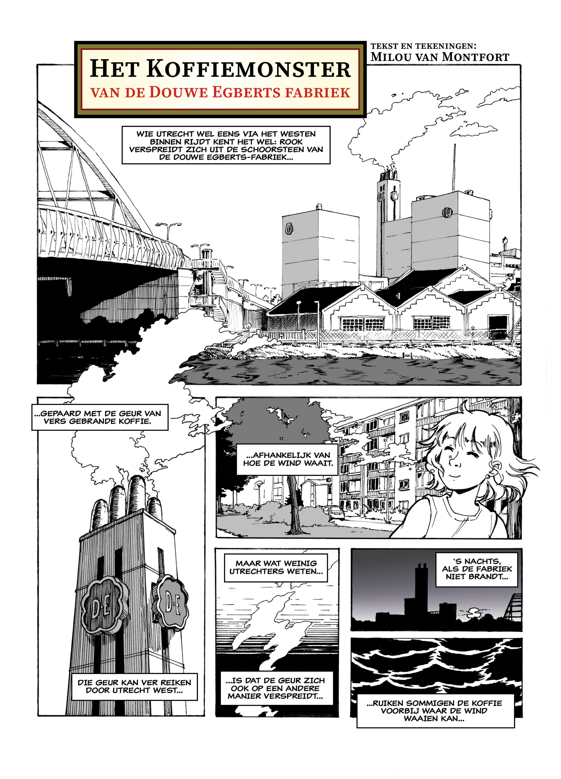 Strip pagina over de Douwe Egberts fabriek in Utrecht
