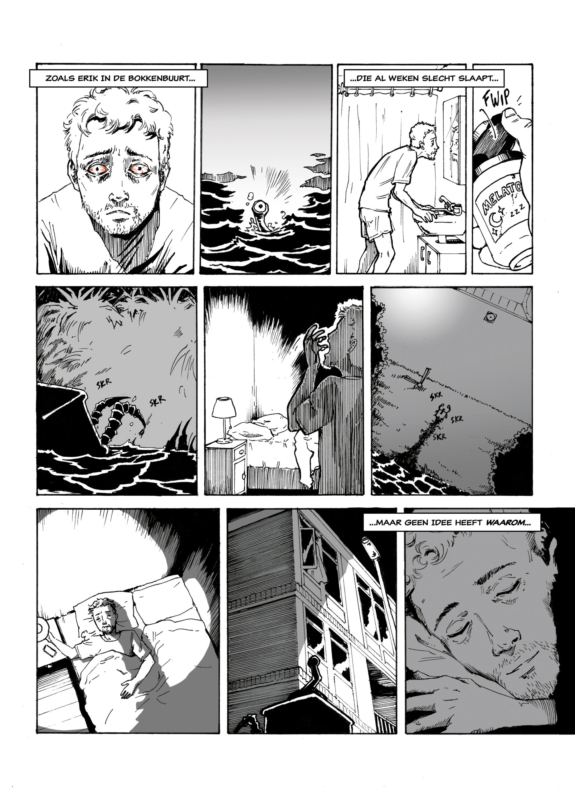 Spannende strip pagina met een monstertje
