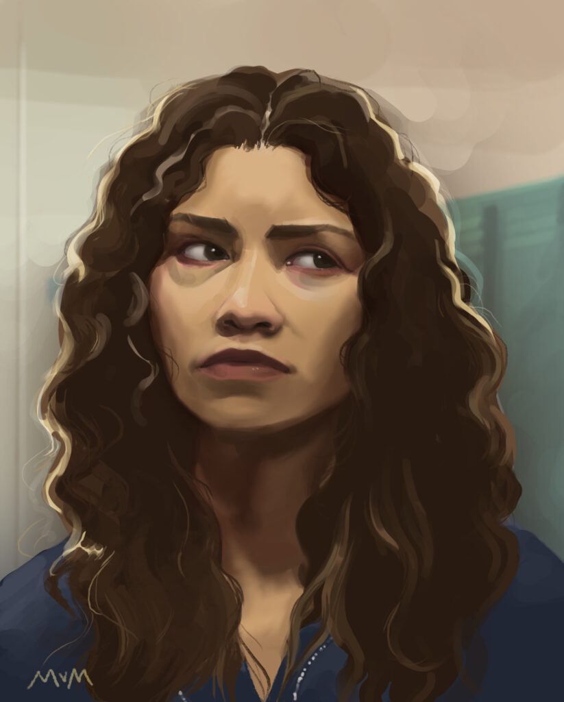 Zendaya Rue procreate portret schilderij painting door Milou van Montfort 